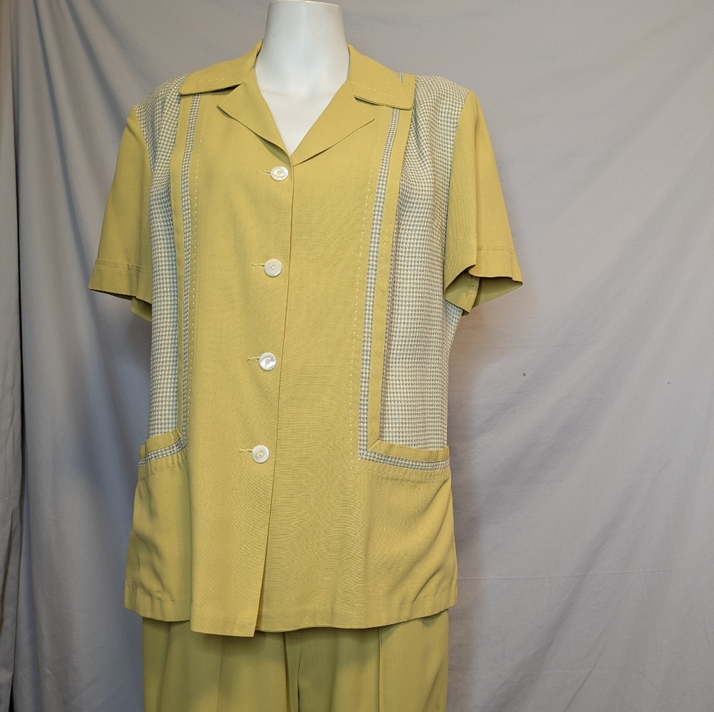 Vintage Sareze Shirt  and Cropped Pant Set Unique Details Pockets Resort Wear